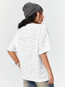 SHEIN EZwear Thư được vá Áo thun Thả vai - trắng - Xem 2