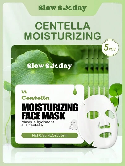 SlowSunday Juego de 5 mascarillas de Centella, Serie de extractos vegetales naturales, hidratante, humectante, antienvejecimiento, iluminadora, calmante, máscara coreana, para mujer, hidrata y nutre, hidrata y calma profundamente la piel, K-Beauty, para el Día de San Valentín, regalo de San Valentín, regalo del Día de San Valentín, para el Ramadán, reuniones y regalos del Festival del Ramadán, ideal para fiestas