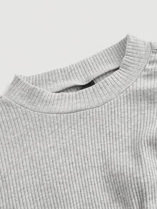 SHEIN MOD 女式立領褶皺分裂搭配口袋大垂袖t恤 - 灰色 - 查看 4