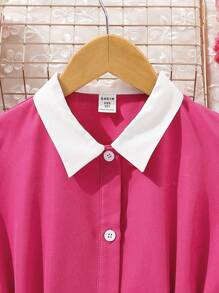 SHEIN Tween meisje Kleurblok Geweven Casual Geplooide Pof mouw Jurken