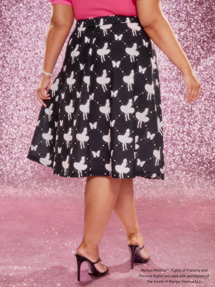 Plus Figure And Butterfly Print Skirt