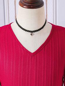 Vestido De Media Longitud Para Niñas Adolescentes Con Cuello En V En Color Rojo Vino - Burdeos - Ver 4