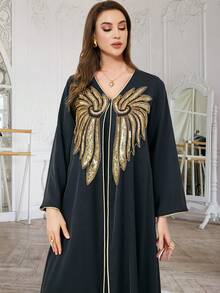 Women Shiny Sequins Embellished Beaded Dress - Black - View 4