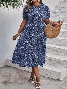Breezaya 大尺碼迷你花卉印花連衣裙 - 藏蓝色 - 查看 1