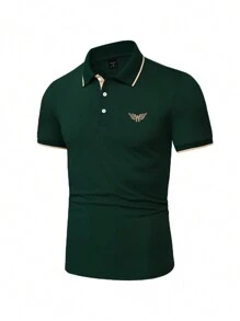 Manfinity Mode Men's Printed Colorblock Edge Short Sleeve Polo Shirt, Collar Graphic Color Block Work Shirt