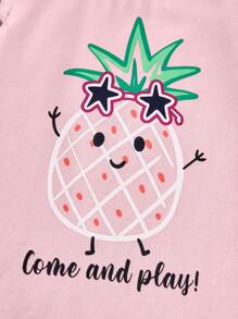 Cozy Pixies Baby Girl Cartoon Fruit Pattern Ruffled Round Neck Pullover Top, 2pcs/Set - Pink - View 4