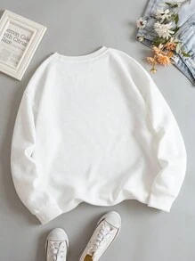 SHEIN Slayr Plus Size Women's Crown & Letter Print Long Sleeve Sweatshirt - White - View 2