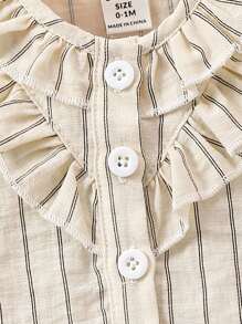 SHEIN 1 件装女婴休闲优雅条纹荷叶边衬衫上衣，荷叶边饰边设计