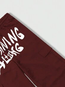 ROMWE MEN Street Life Men's Alphabet Print Cargo Pants - Red - View 6