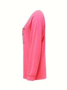 Women's Casual Letter Print Raglan Sleeve Sweatshirt, Suitable For Daily Commute And Office Wear, Autumn/Winter Pink Spring - Pink - View 4