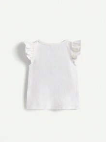 Cozy Pixies Baby Girl Cartoon Fruit Pattern Ruffled Round Neck Pullover Top, 2pcs/Set - Pink - View 7