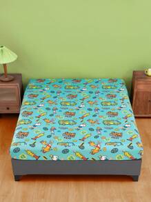 SCOOBY-DOO X SHEIN 1pc Green Cute Printed Fitted Sheet, Soft Material, Breathable And Warm, Suitable For Children's Single Bed/Double Bed/King Bed/King Bed - Green - View 10