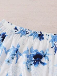 Teen Boy's 2pcs Floral Pattern Homewear Set - Blue - View 3