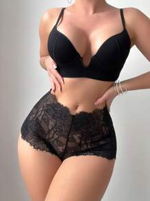 Panties De Encaje Para Mujer Con Cobertura Completa - Negro - Ver 3