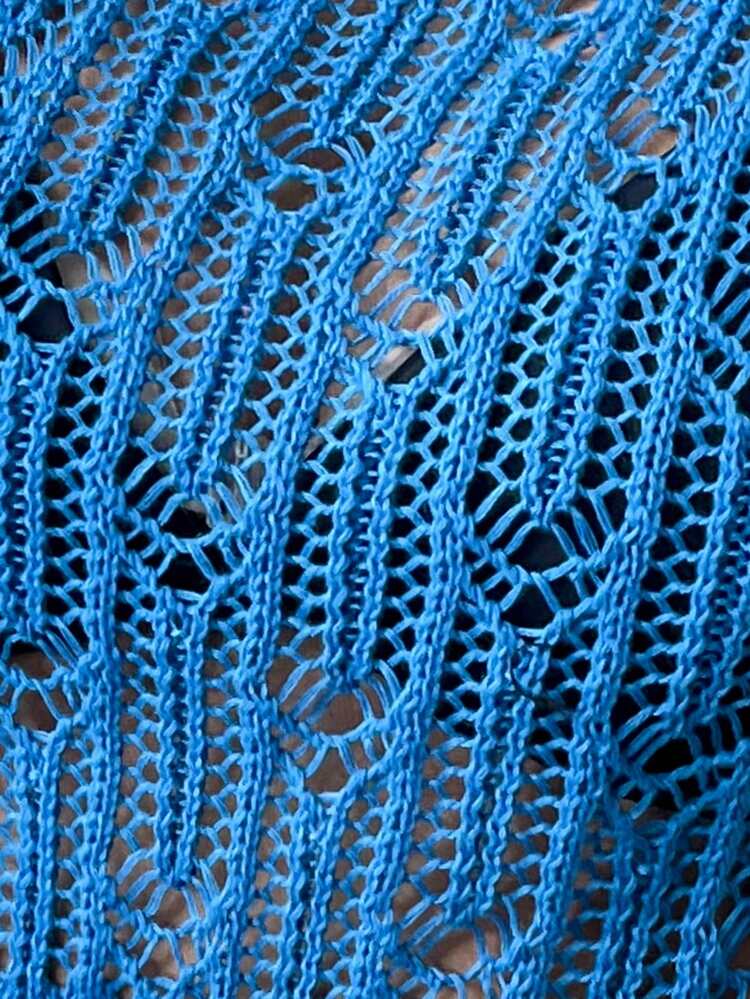 Short Knit Vest With Round Neck And Eyelet Details