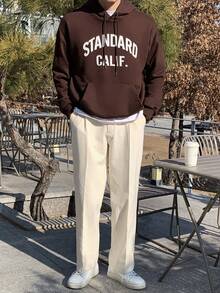 DAZY 男款字母圖案束線帽頭下垂肩運動衫 - 咖啡棕 - 查看 7