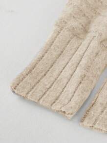 SHEIN LUNE Plus Size Solid Color Lantern Sleeve Top And Elastic Waist Pants Set, Women - Khaki - View 3