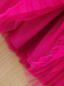 SHEIN Young Girls' Loose Fit Casual Mid-Length Mesh Skirt - Hot Pink - View 5