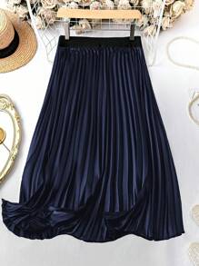 SHEIN Unity 大尺碼女式彈性腰百褶裙 - 藏蓝色 - 查看 2