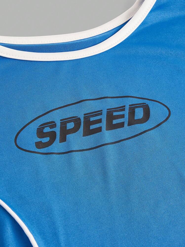 Multicolor Edge Trim & Letter Print Cropped T-Shirt Set For Women