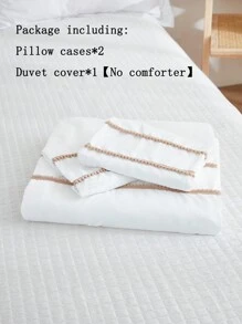 白色波西米亚风格农舍三件套被套，饰有迷你绒球，柔软超细纤维轻薄被套，材质轻薄，男女皆宜，包含 1 个被套和 2 个枕套，不含被芯。 - 白色 - 查看 8