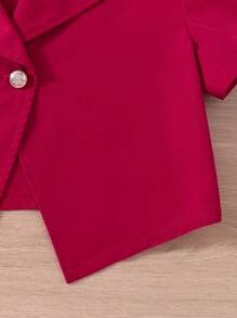 SHEIN Tween Girls' Solid Color Camisole Top, Jacket And Pleated Skirt - Burgundy - View 8