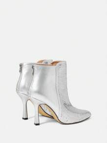 CUCCOO SZL Gợi cảm Và Đúng mốt Màu bạc Long lanh Pointed Toe Giày bốt ngắn Với 9.5cm Giày cao gót , Dây kéo bên Khép kín , Giải trí Phong cách , Đối với phụ nữ In Mùa thu Và Mùa Đông - Bạc - Xem 4