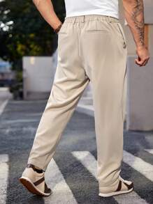 EASEVO 男性加大碼編織休閒直筒褲 - 杏色 - 查看 2