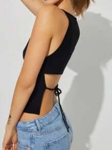 INAWLY 女士綁帶結剪裁背無袖背心 - 黑色 - 查看 4