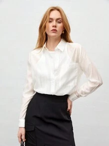 SHEIN BIZwear 女士長袖衫,配有前袋 - 白色 - 查看 8