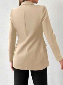 SHEIN Cottnline 女士尖領雙排扣西裝外套 - 米色 - 查看 2