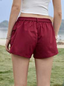 SHEIN EZwear Women's Red Weave Cargo Shorts - Burgundy - View 2