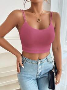 SHEIN PETITE Top Corto De Color Sólido Con Doble Tirante - Rojo violeta - Ver 1