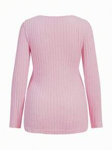 SHEIN Maternity Solid Ribbed Knit Belted T-Shirt - Multicolor - View 5