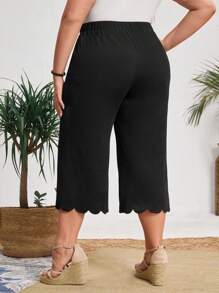 SHEIN CURVE+ Kích thước lớn Màu thuần Eo cao Quần ống rộng - màu đen - Xem 2