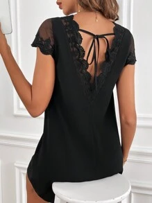 SHEIN Frenchy Của phụ nữ Màu thuần Ren Không lưng Dây đeo Đầm - màu đen - Xem 1