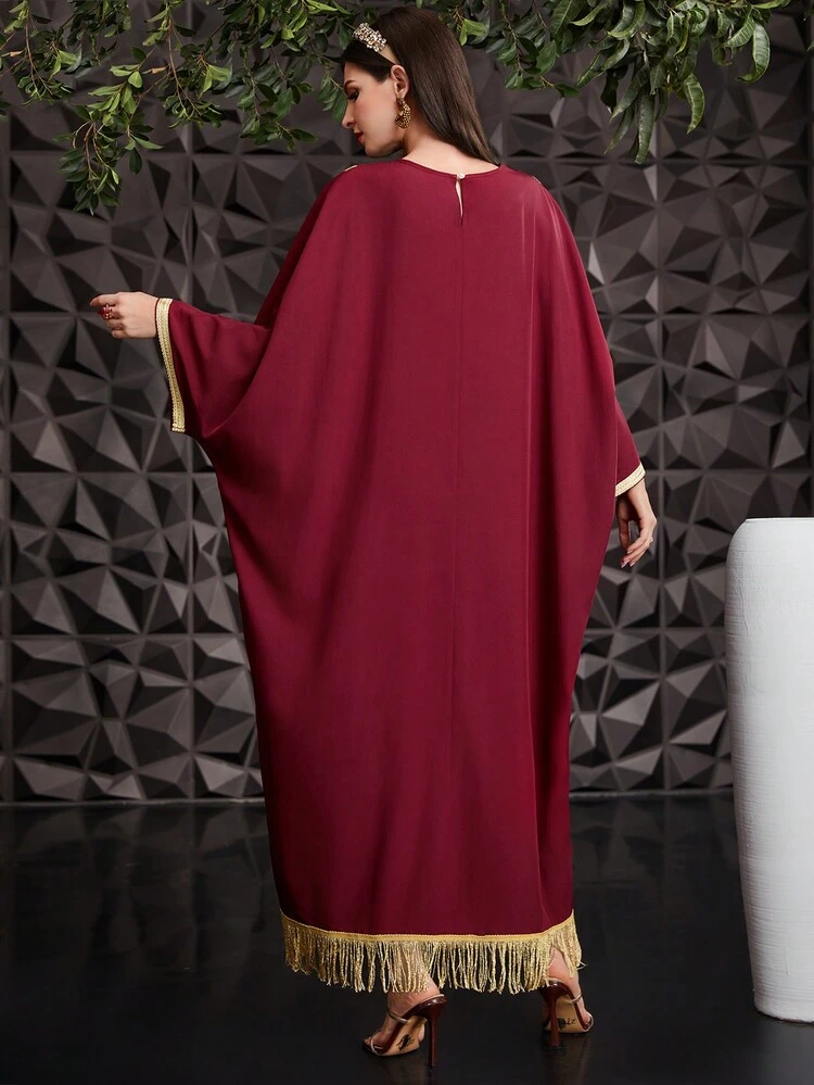 Turkish Style Gold Foil Printing Batwing Sleeve Kaftan