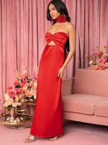 Hauture Vestido Sin Espalda Con Gargantilla Y Roseta 3d