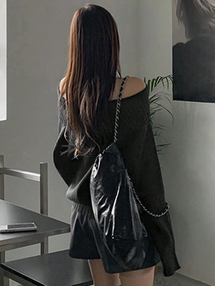 Women's Solid Color Off Shoulder Casual Sweater Off Shoulder Sweater,Long Sleeve Tops Fall