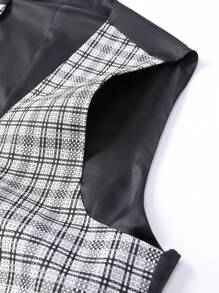 Calvornis Men's Plus Size Double Breasted Plaid Suit Vest - Black and White - View 3