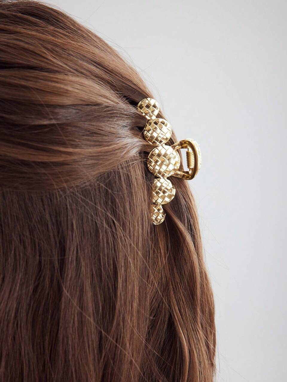 MOTF PLATING GOLD ASYMMETRIC RHOMBUS GRID ROUND HAIR CLAW CLIP STREET