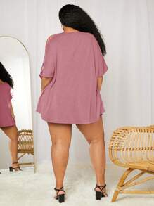 SHEIN CURVE+ Kích thước lớn Của phụ nữ Lỏng lẻo phù hợp Xu hướng: Cắt giảm Nửa tay Áo thun - Bụi hồng - Xem 2