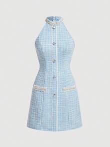SHEIN MOD Vestido De Cuello Halter De Cuadros Gruesos Para Mujer