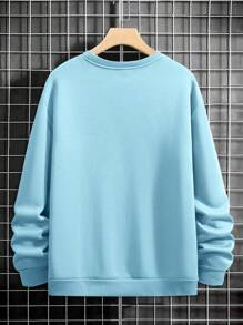 Manfinity Homme Sudadera de manga larga con estampado de dibujos animados para hombre, sudadera azul, sudaderas para hombres, sudadera - Celeste - Ver 3