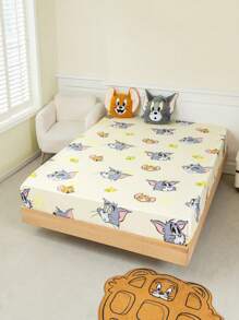 TOM & JERRY X SHEIN Đúng mốt Vàng Dễ thương Chăn Vừa vặn - Màu vàng - Xem 2