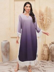 Al Najma Của phụ nữ Biến đổi dần Dài Áo len Mở Với Tua viền - Màu tím - Xem 5