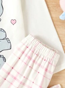 年轻女孩可爱兔子和心形图案长袖裤家居服套装，秋冬季可爱睡衣女孩睡衣套装