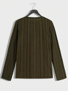 SHEIN Cottnline Long Sleeve T-Shirt With A Label - Army Green - View 2