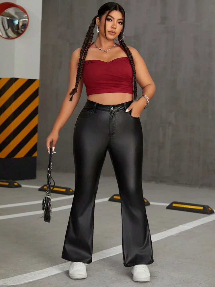 Plus Size Solid Color Flared Leg Pants