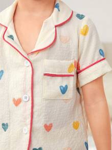 Young Girl Heart Print Shorts And Short Sleeve Top Simple And Stylish Home Wear Two-Piece Set